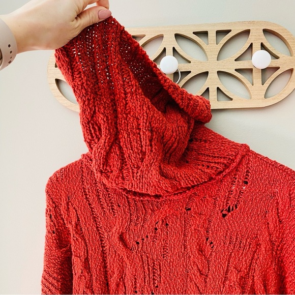 Free People Cropped Cowl Neck Pullover Knit Sweater Red Sz Medium - Picture 8 of 9